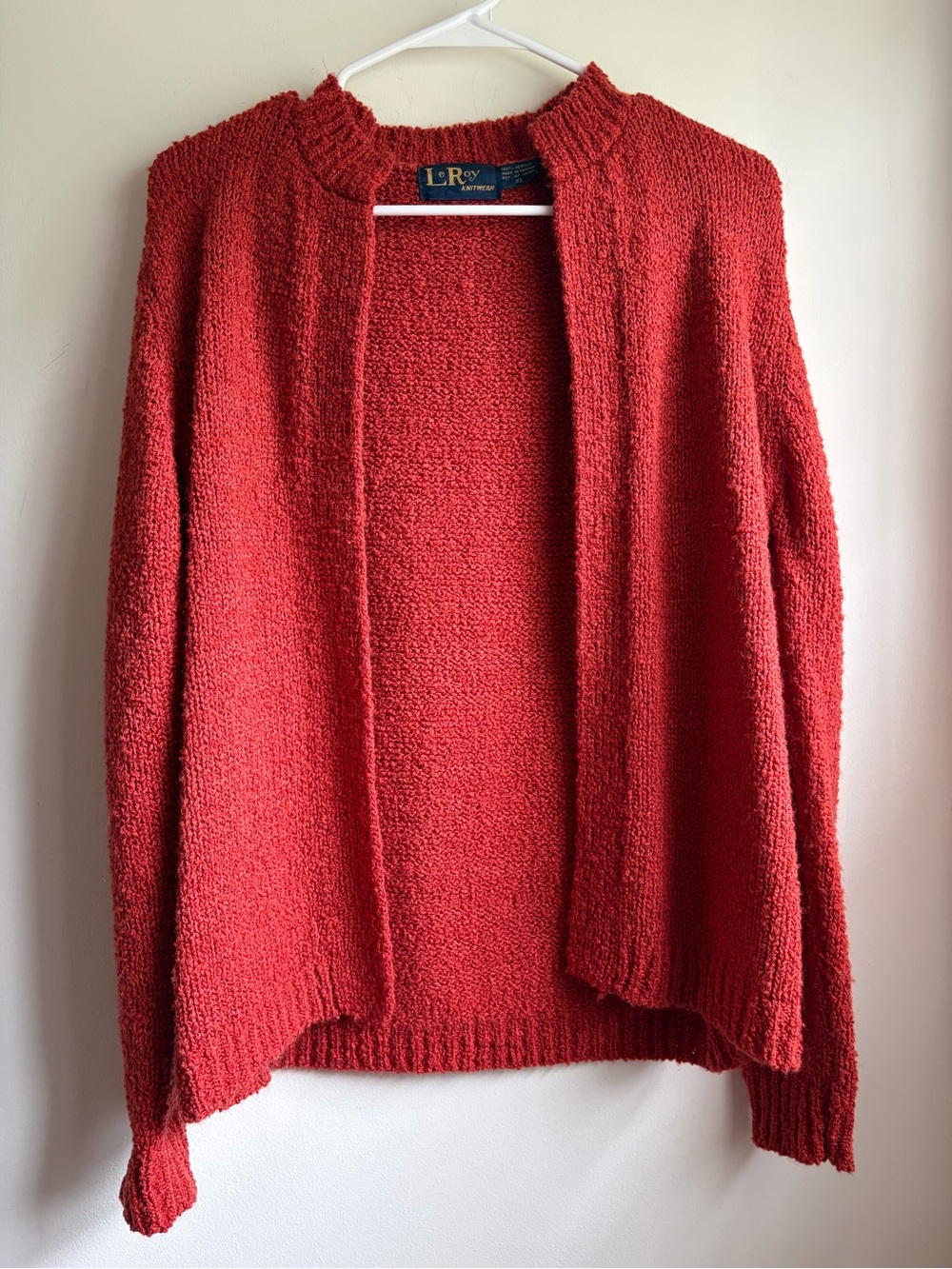 Vintage LeRoy Knitwear Open Cardigan Sweater XL Burgundy Red 60s 70s Granny